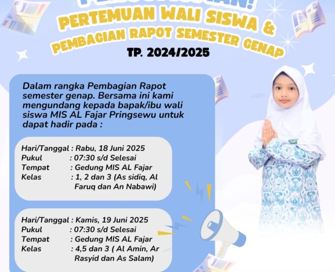 Pertemuan Wali Siswa dan Pembagian Rapot Semester Genap TP. 2024/2025